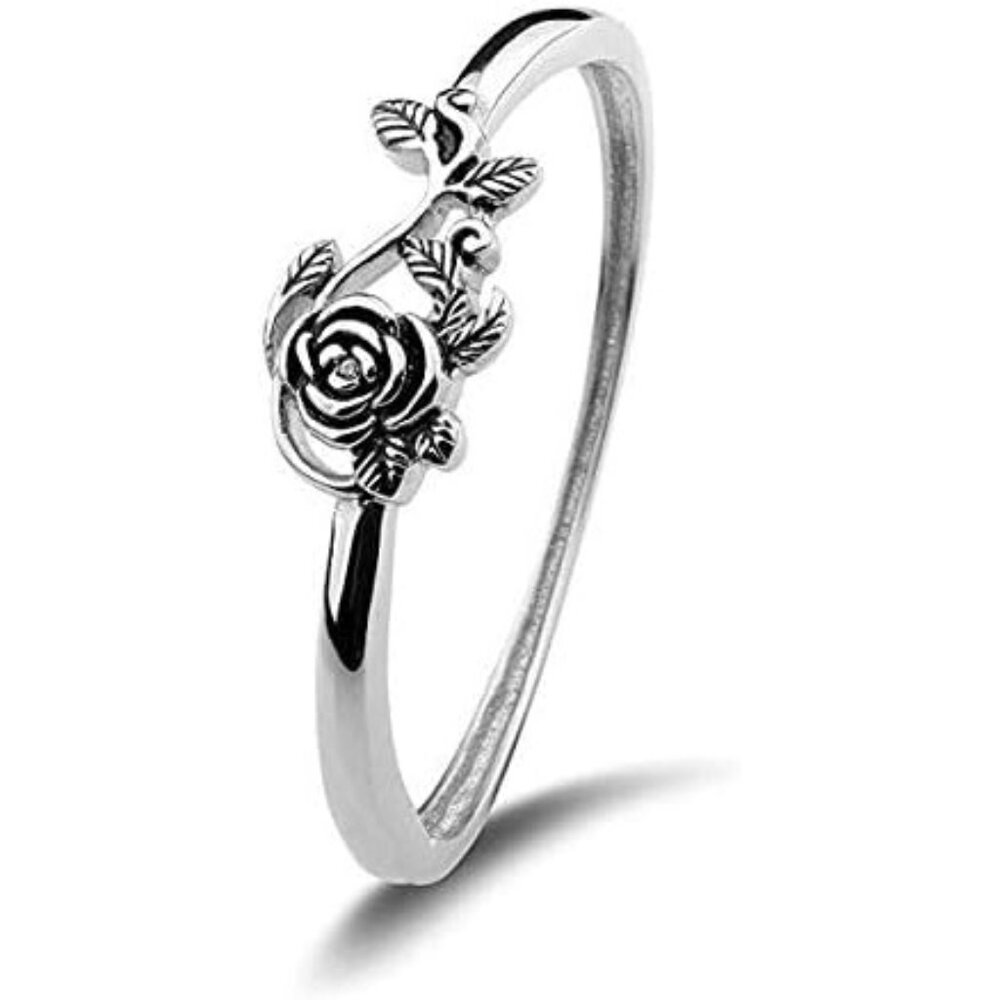 Women's Tiny Rose Flower Silver Ring Stacking Minimalist Personalized